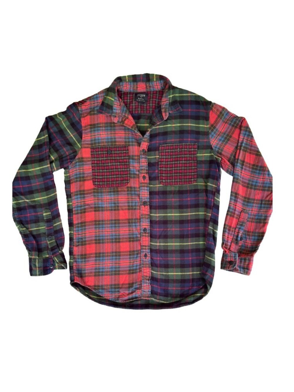 J. Crew Mens M Patchwork Flannel Shirt Mixed Plaid Tartan Cotton
